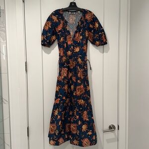 A.L.C. Blue & Orange Floral Print Long Dress - Size 8
